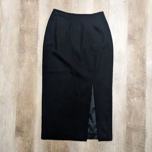 Kasper & Company ASL Black Wool Maxi Skirt Front Slit